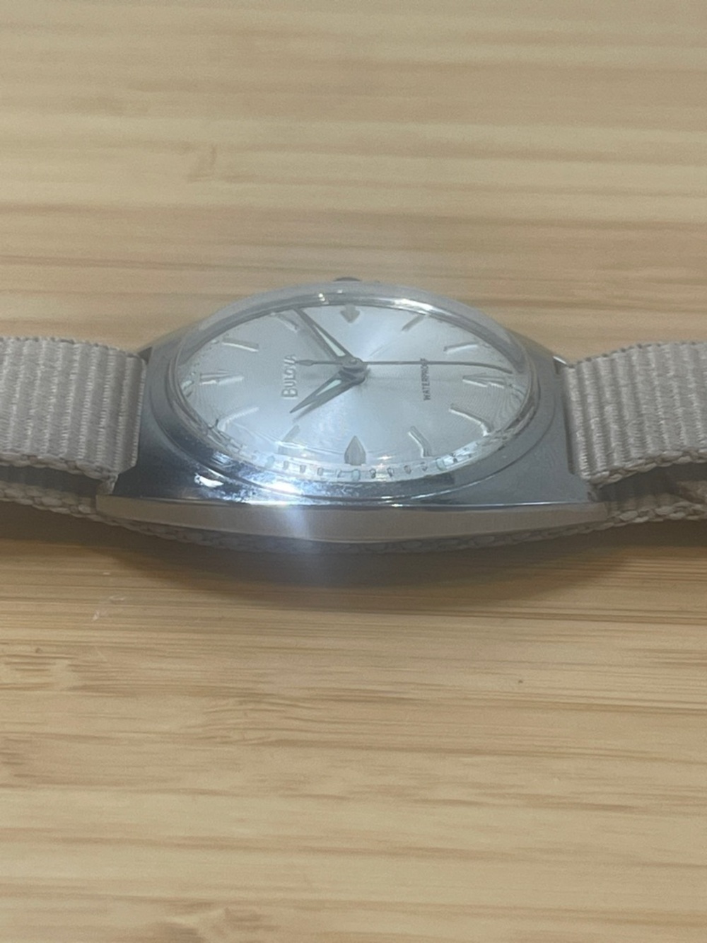 Bulova 1962 Vintage Automatic Silver Dial Watch with Beige Nylon Strap - Unisex - Picture 4 of 7